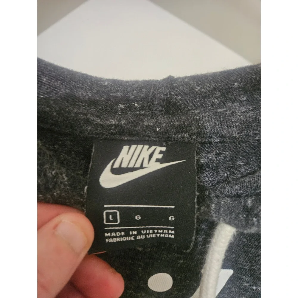 Nike‎ Sportswear Gym Vintage Hoodie Charcoal Heather Grey Script Logo Large